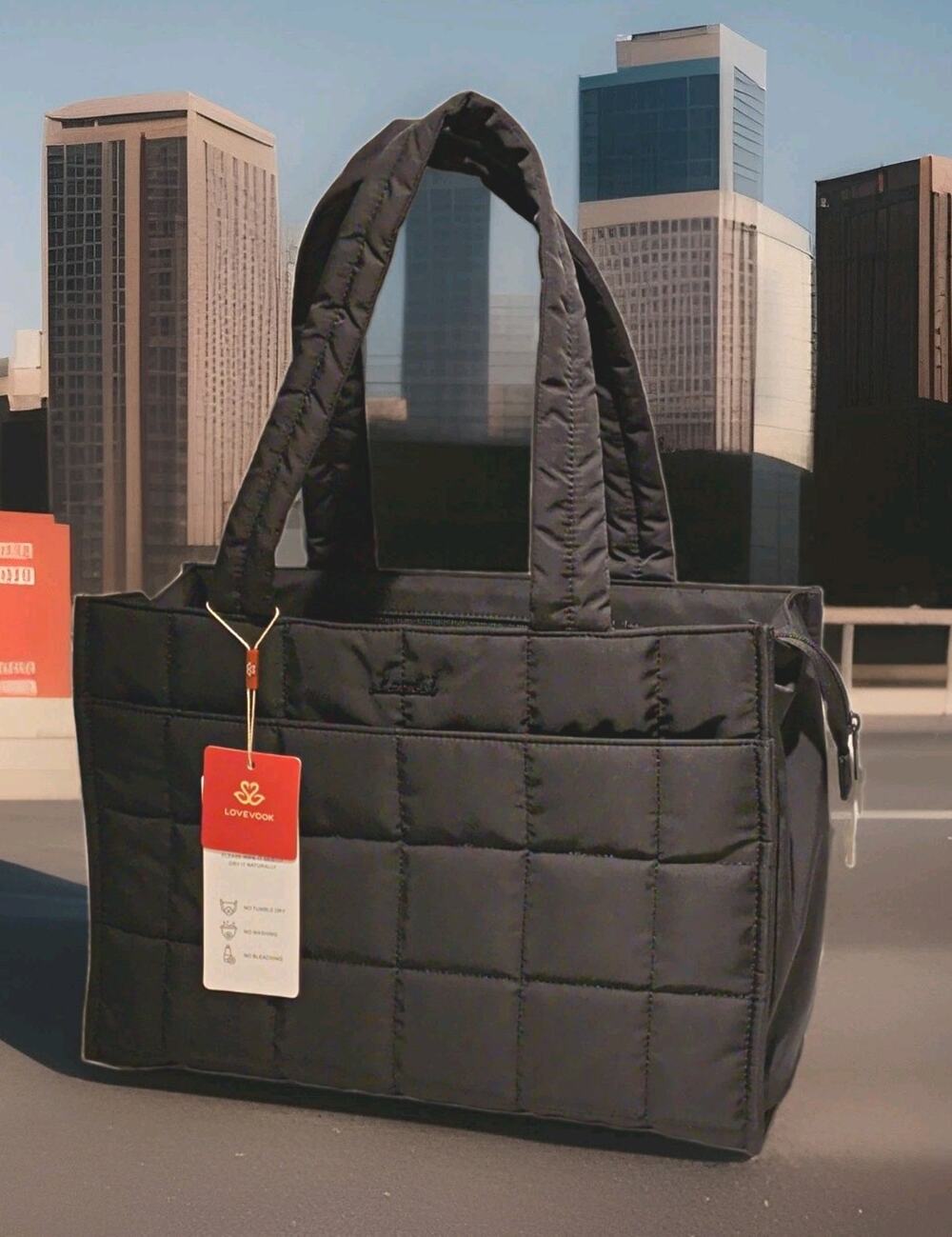 LOVEVOOK Womens Black Quilted Tote Work Laptop Bag